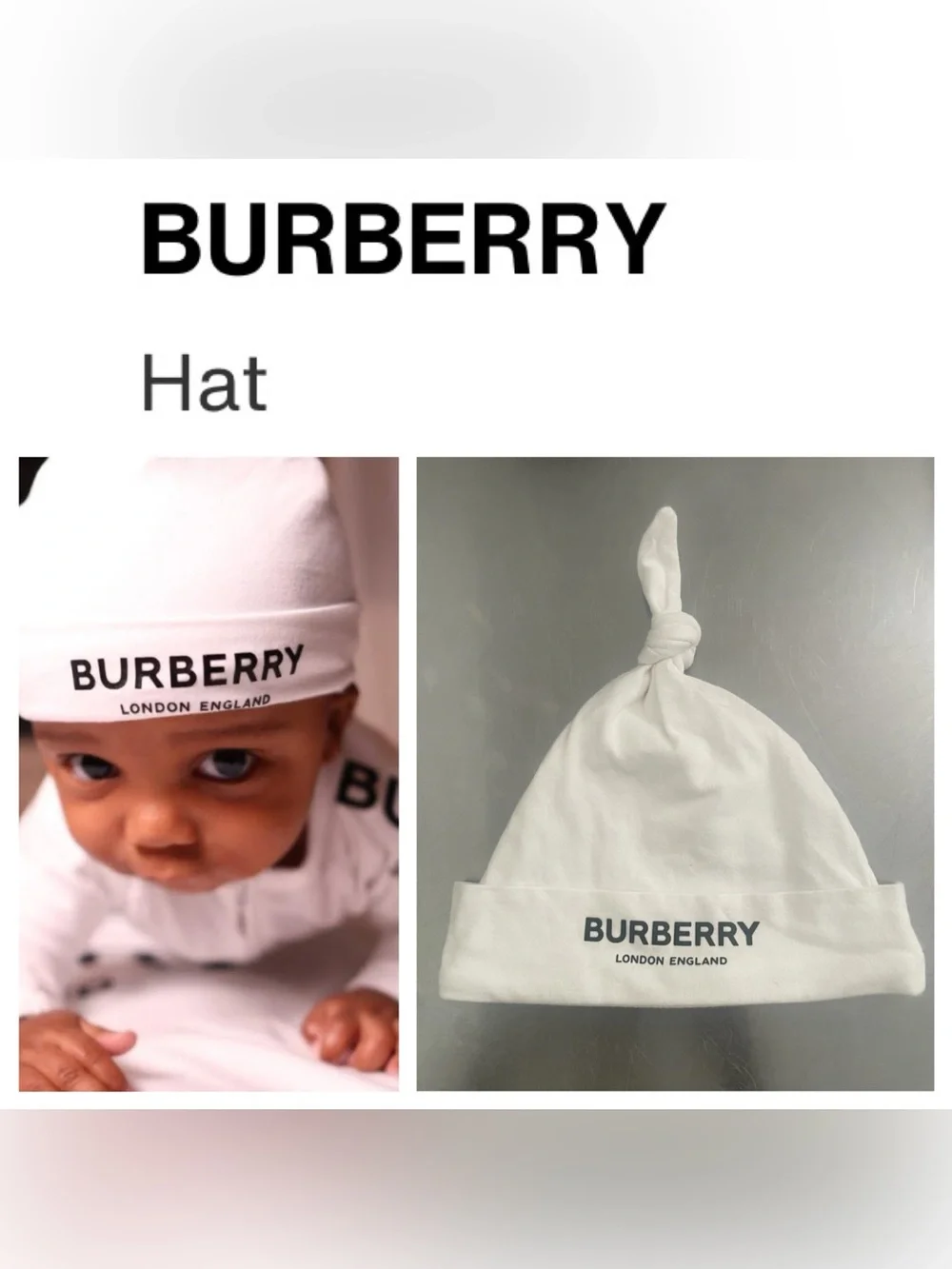 BURBERRY White Unisex Baby / Toddler Knot Hat With Logo - XXS